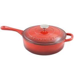 Crock Pot Artisan 3.5 Quart Enameled Cast Iron Deep Saut&eacute; Pan With Self Basting Lid in Scarlet Red