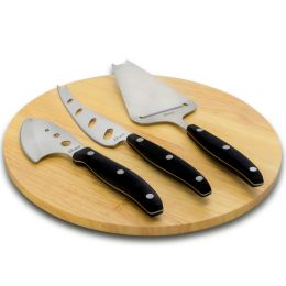 Oster 4 Piece Stainless Steel Cheese Knife Set with Wood Cutting Board