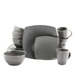 Gibson Home Soho Lounge Square Dinnerware Set in Gray, Set of 16 Piece