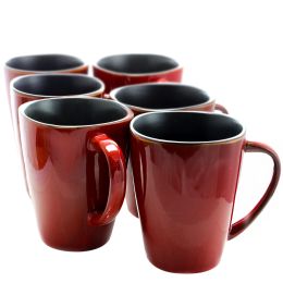 Elama Harland 14 Ounce 6 Piece Luxe and Large Stoneware Dinner Mugs in Red
